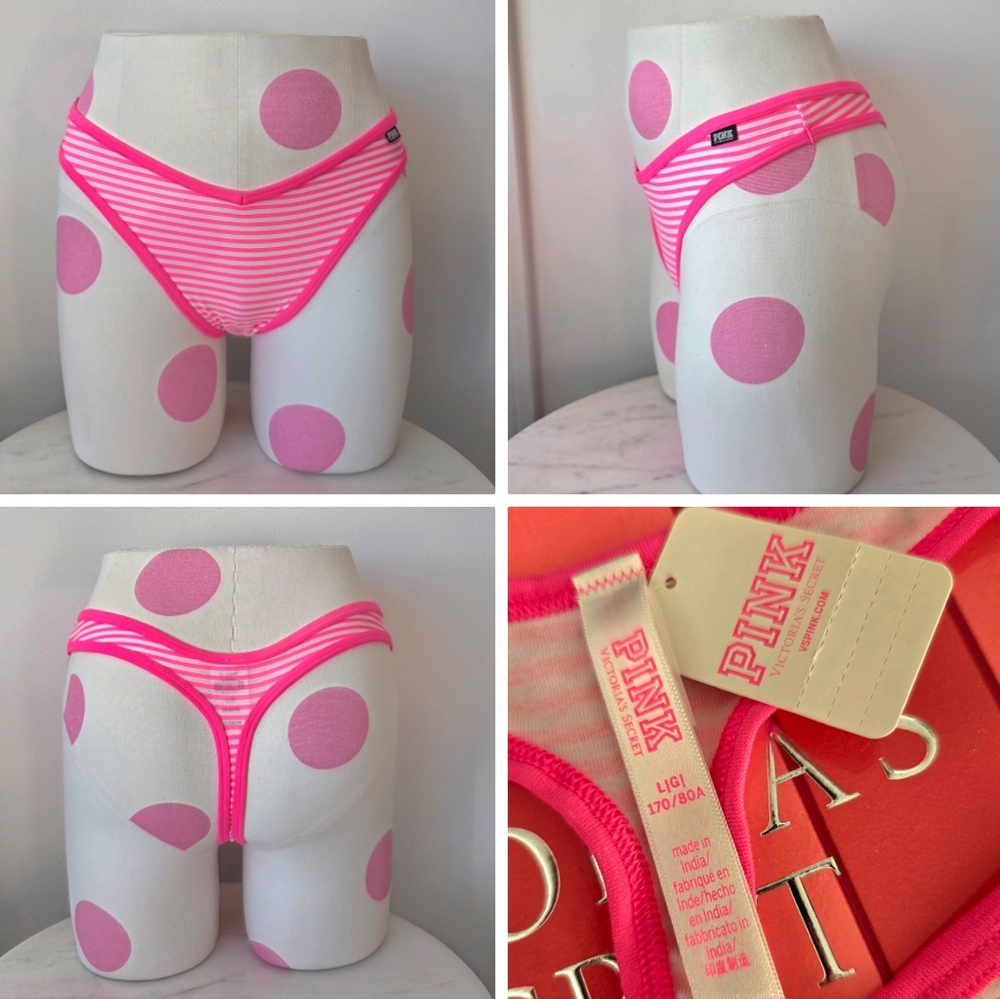 Victoria's Secret PINK Stripe Cotton Thong Panty NWT VTG High Cut Leg